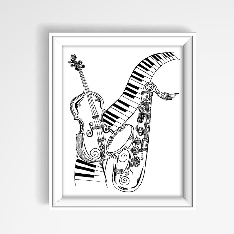 794x794 music lover's print musical instruments art keyboard etsy - Electric Guitar Line Drawing