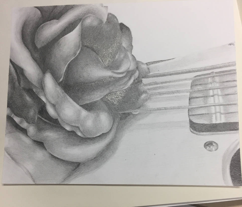 965x828 rose on electric guitar pencil shade drawing - Electric Guitar Pencil Drawing