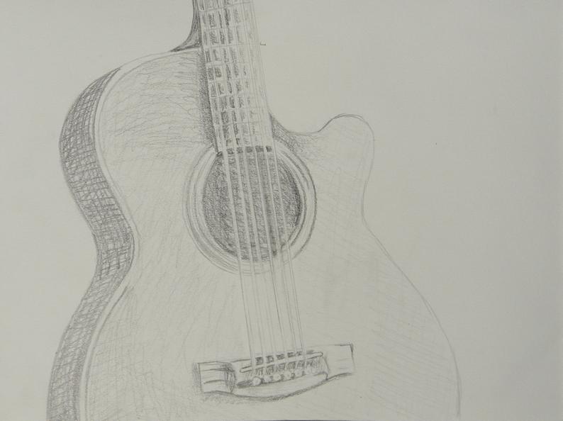 794x594 acoustic guitar pencil drawing guitar lover gift music room etsy - Electric Guitar Pencil Drawing