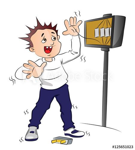 451x500 vector of man receiving an electric shock after short circuit - Electric Shock Drawing