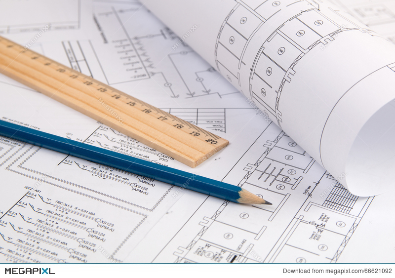 800x563 electrical engineering drawings, pencil and ruler stock photo - Electrical Engineering Drawing