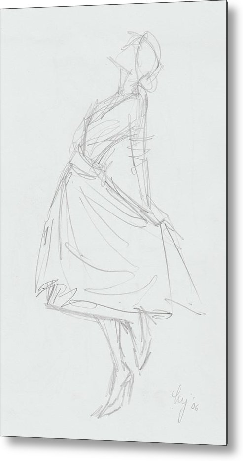 493x935 elegant woman in dress drawing metal print - Elegant Drawings