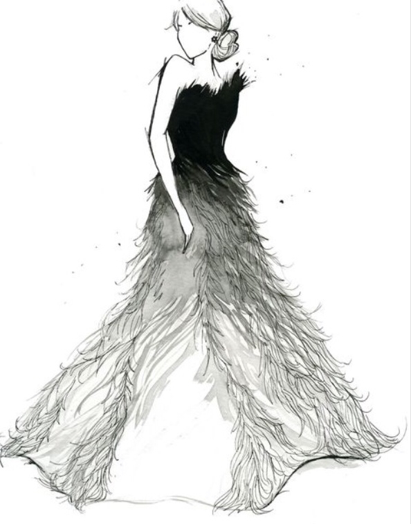 594x757 Fashion Illustration - Elegant Dress Drawing