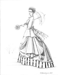 234x300 elegant lady sketch art print of pencil antique style ryta - Elegant Dress Drawing