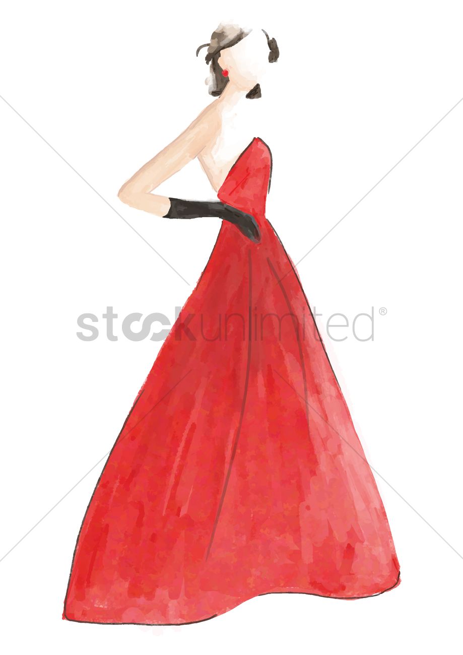 919x1300 fashion model in elegant dress sketch vector image - Elegant Dress Drawing