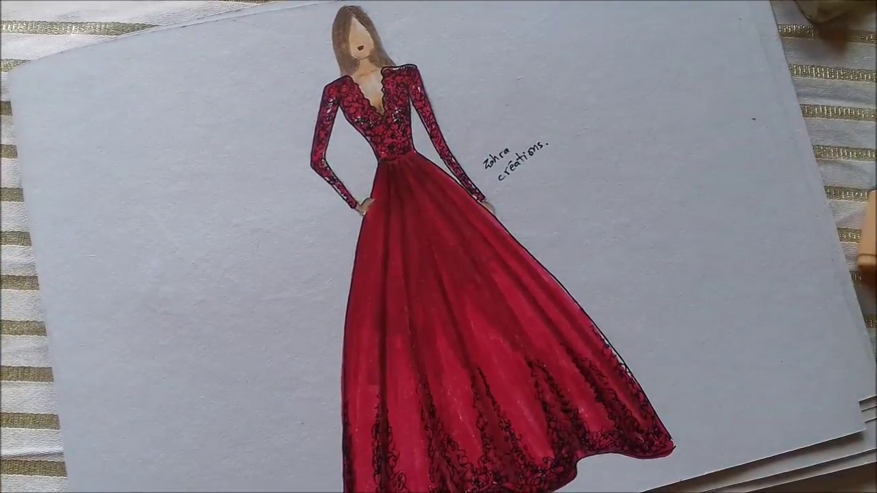 1280x720 how to draw elegant red dress - Elegant Dress Drawing