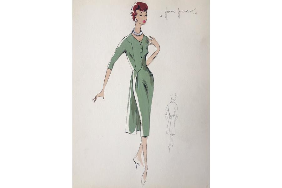 900x600 unknown lady in elegant green dress parisian fashion - Elegant Dress Drawing