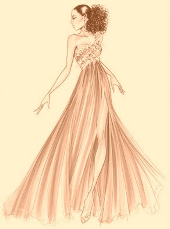 584x786 elegant fashion art sketch gown fashion ilustrations fashion - Elegant Dress Drawing