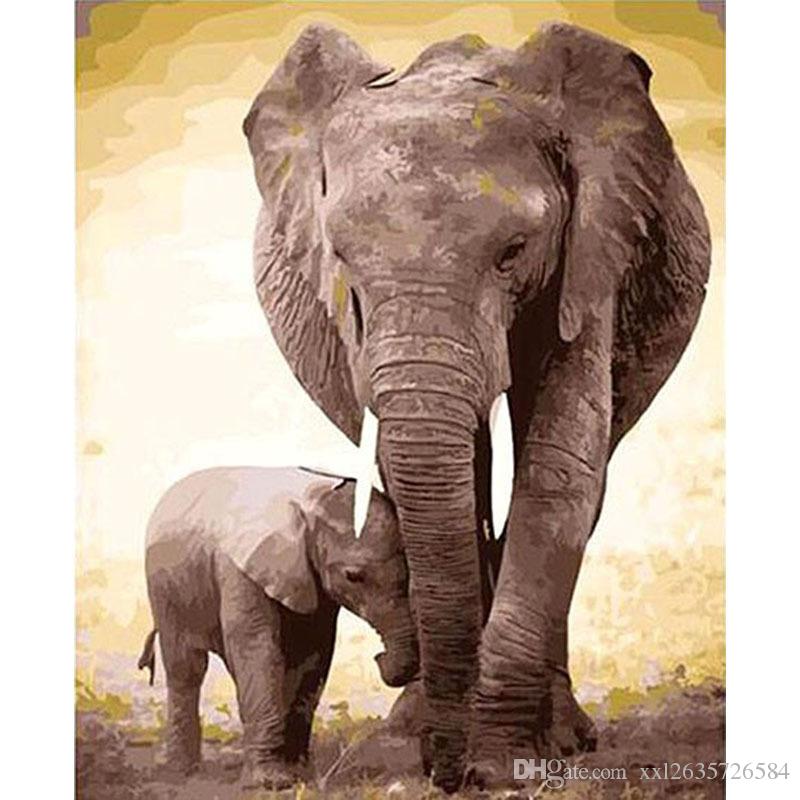 800x800 Elephant And Baby Elephant Diy Digital Painting - Elephant And Baby Drawing