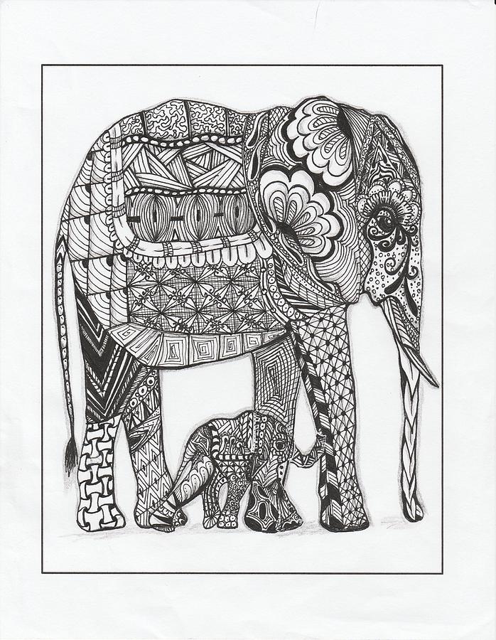698x900 White Elephant And Baby Drawing - Elephant And Baby Drawing