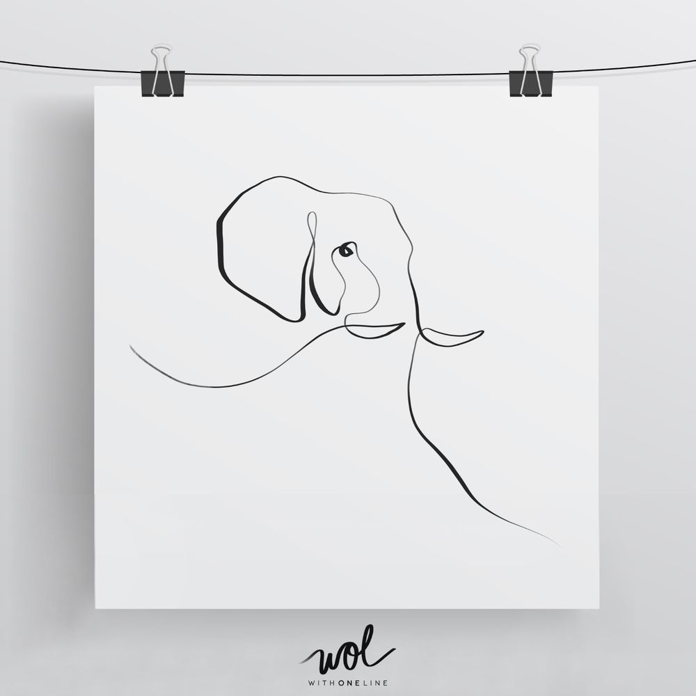 1000x1000 Elephant Art Print, One Line Drawing, Awesome Elephant Art - Elephant Art Drawing