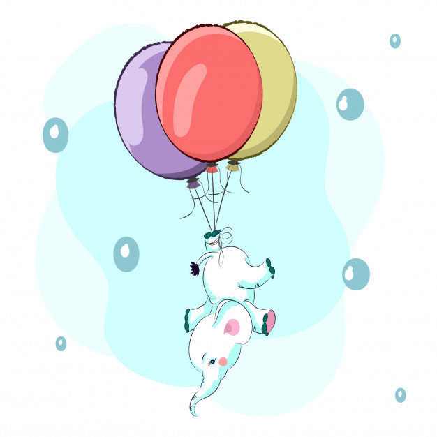 626x626 Cute Baby Elephant In A Hot Air Balloon Cartoon Drawing Vector - Elephant Balloon Drawing