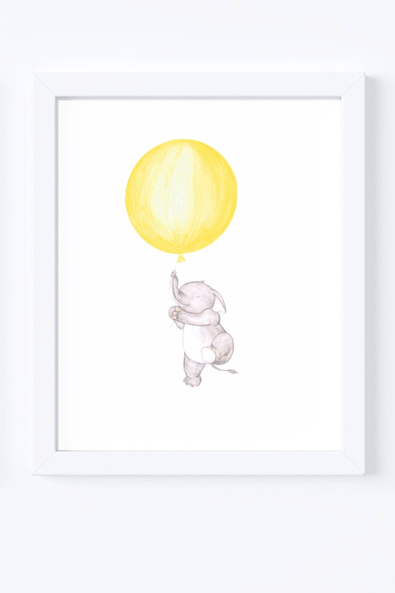 794x1191 Elephant And Balloon Illustration Baby Nursery Art Kids Art Etsy - Elephant Balloon Drawing