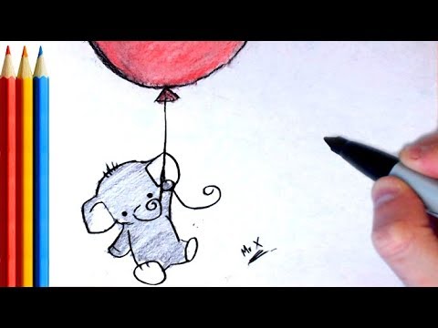 480x360 How To Draw Adorable Elephant Holding Balloon - Elephant Balloon Drawing