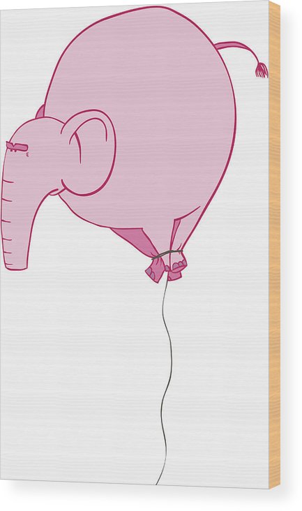 433x732 Pink Elephant As A Balloon Wood Print - Elephant Balloon Drawing