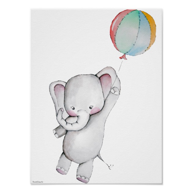 630x630 Baby Elephant With Balloon Customisable Poster - Elephant Balloon Drawing