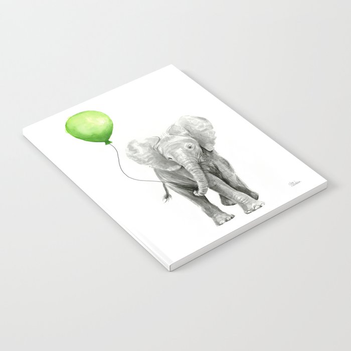 700x700 Baby Elephant With Green Balloon Notebook - Elephant Balloon Drawing