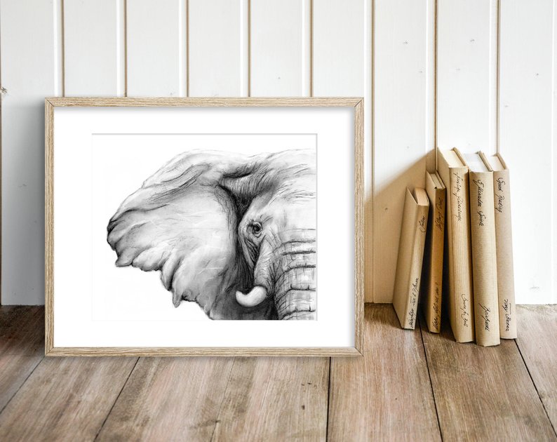 794x630 Elephant Charcoal Drawing Giclee Print Elephant Decor Etsy - Elephant Charcoal Drawing