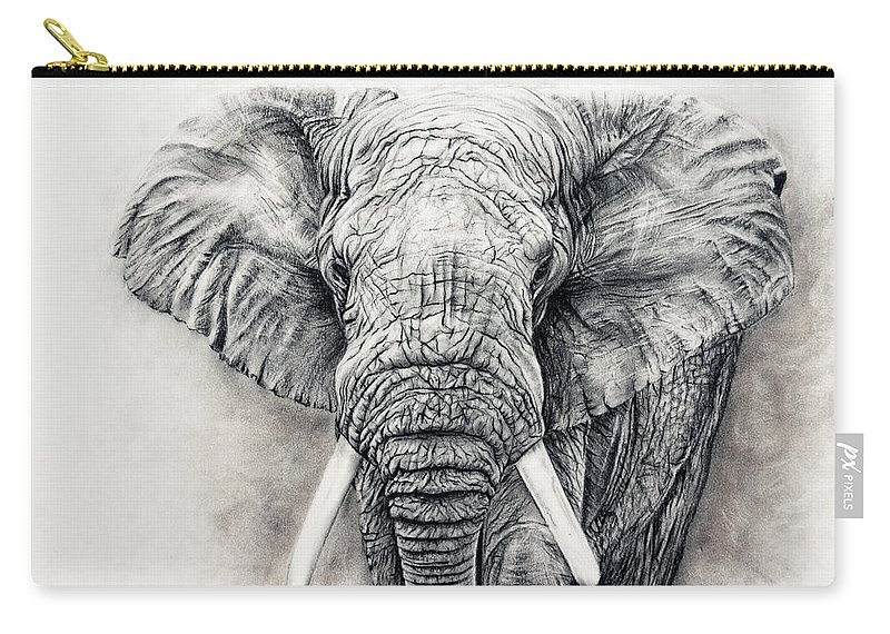 800x570 Elephant In Charcoal Carry All Pouch For Sale - Elephant Charcoal Drawing