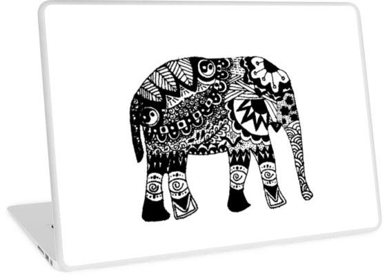 558x400 Hippie Elephant Design Laptop Skins - Elephant Design Drawing