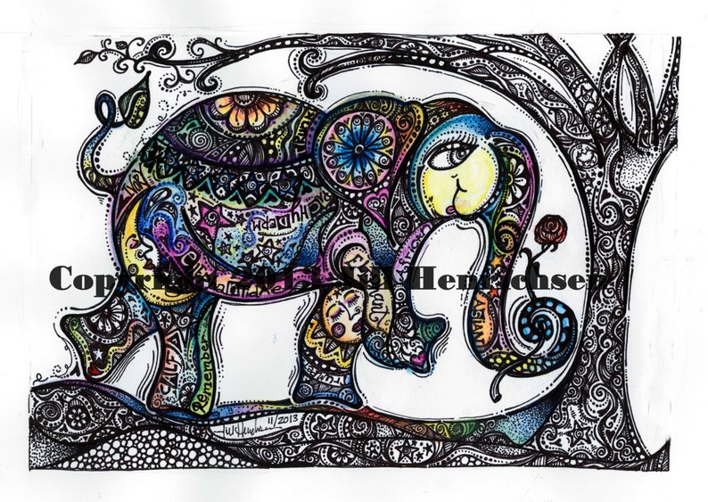 794x563 Whimsical Color Elephant Design Black And White Or Etsy - Elephant Design Drawing