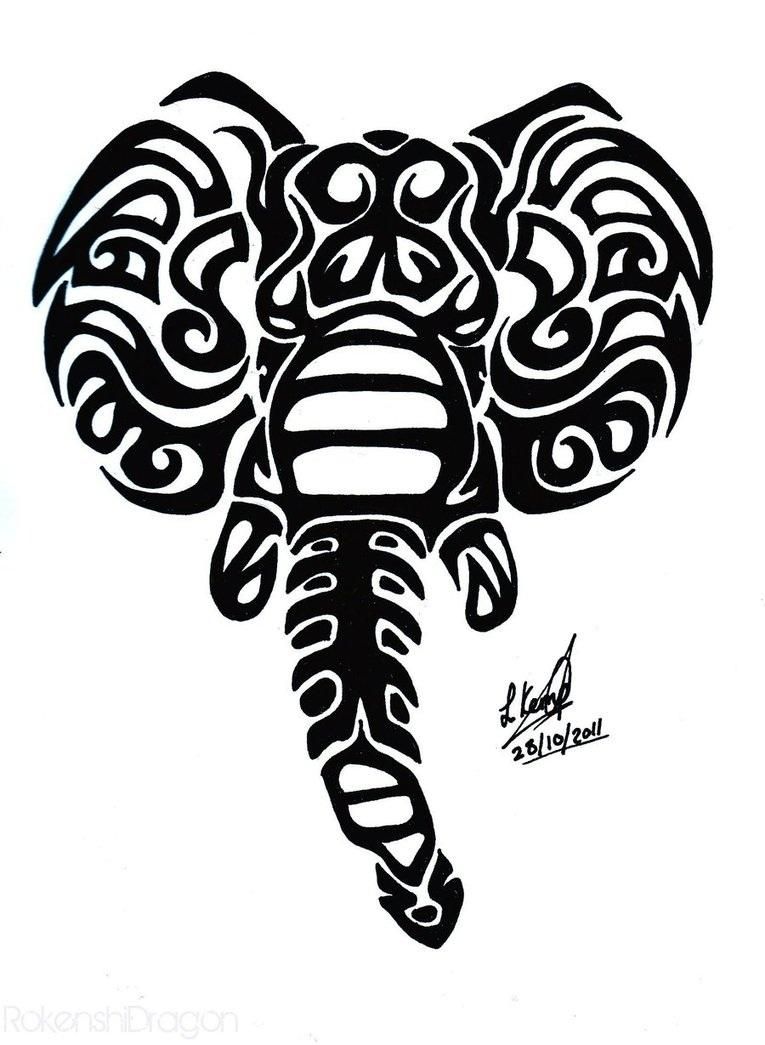 765x1045 Wonderful Black Tribal Elephant Head Tattoo Design Tattooos - Elephant Design Drawing