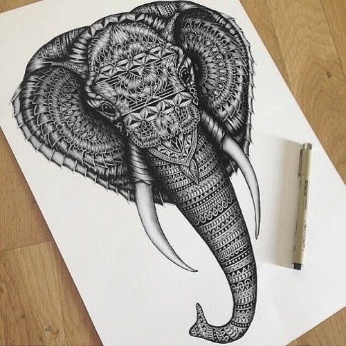 500x500 Pretty Drawing Animals Design Elephant Animal Drawings Tattoo - Elephant Design Drawing