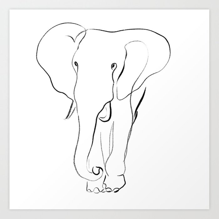 700x700 Elephant One Line Drawing Art Print - Elephant Drawing Art