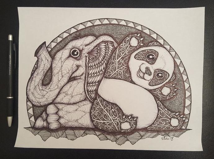 690x515 Cute Polynesian Art Baby Elephant Print - Elephant Drawing Art