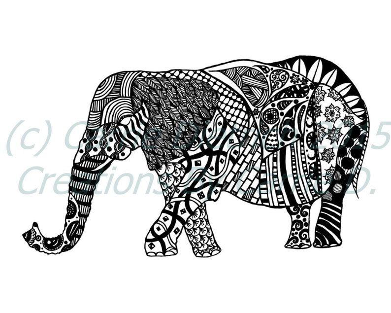 794x635 Pen And Ink Art Black And White Art Animals Elephant Art Etsy - Elephant Drawing Art