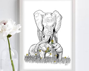 340x270 Elephant Drawing Etsy - Elephant Drawing Images