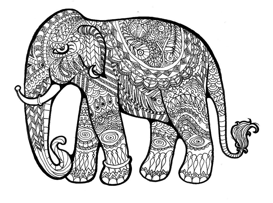 1138x846 Floral Elephant Coloring Pages For Adults Download Hd Elephant - Elephant Drawing Pages