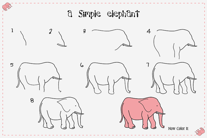 720x480 Draw A Simple Elephant Step - Elephant Drawing Simple
