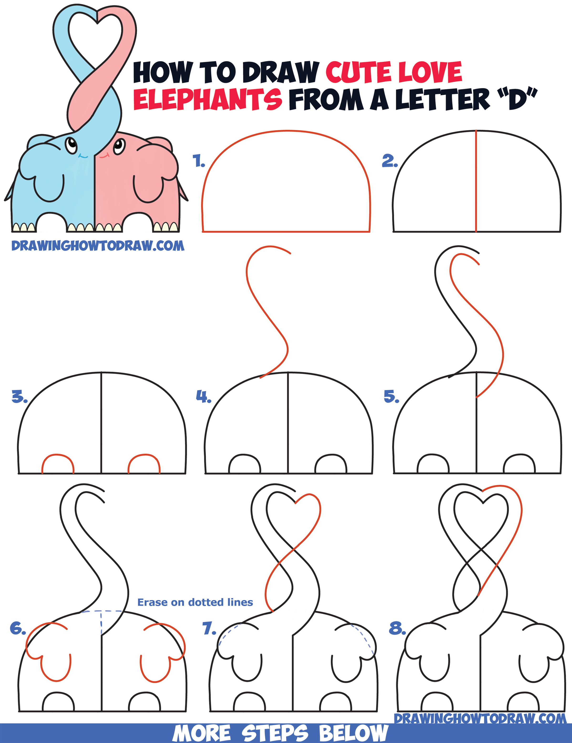2400x3115 How To Draw Cute Kawaii Chibi Elephants In Love Forming A Heart - Elephant Drawing Step By Step