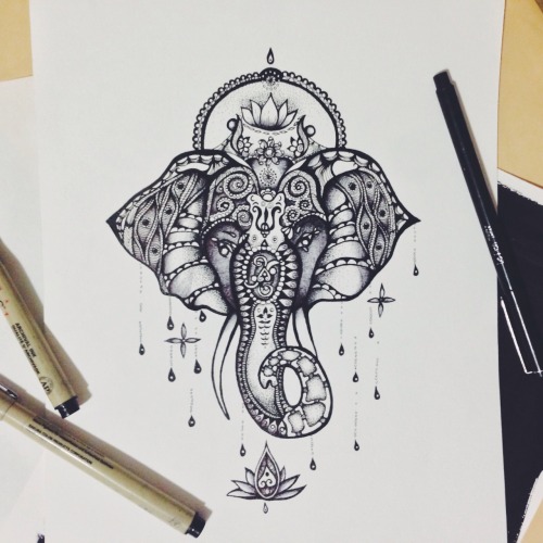 500x500 Drawing Illustration Art Jewelry Beautiful Patterns Elephant - Elephant Drawing Tattoo