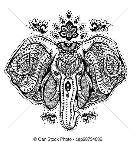450x470 Vintage Indian Elephant With Tribal Ornaments Illustration - Elephant Drawing Tribal