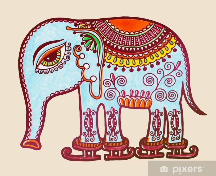 700x571 Tribal Elephant Ice Skating, Ornamental Marker Drawing Wall Mural - Elephant Drawing Tribal