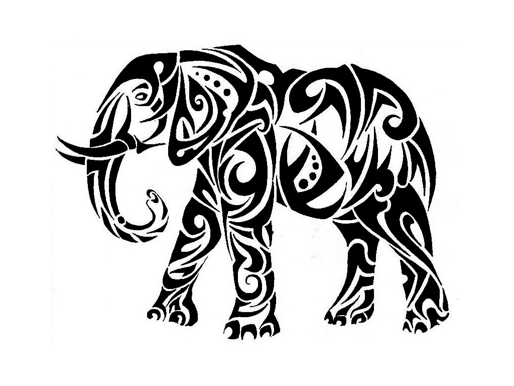 1024x768 Black Tribal Elephant Animal Tattoo Design - Elephant Drawing Tribal