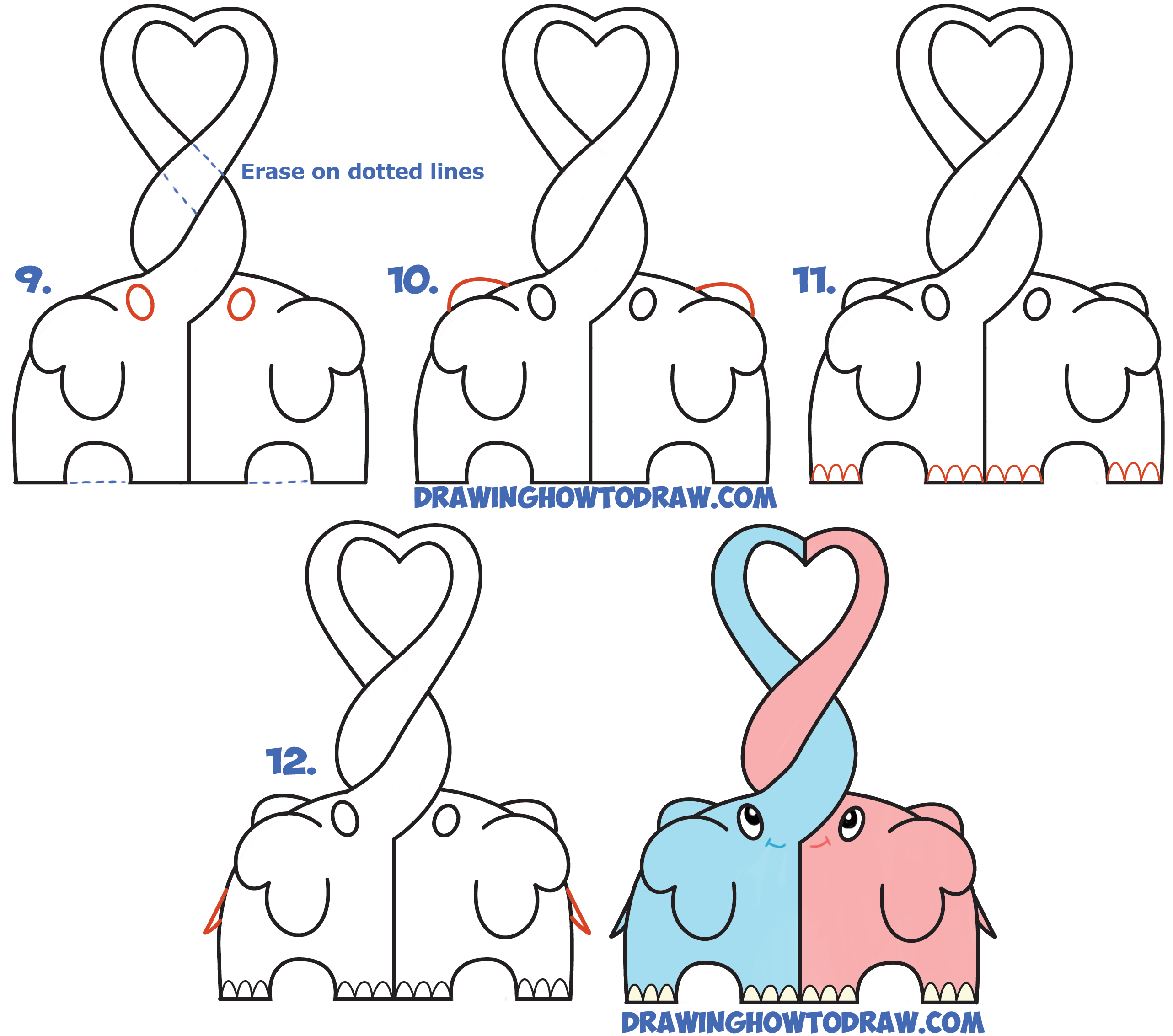 2565x2265 how to draw cute kawaii chibi elephants in love forming a heart - Elephant Drawing Tutorial