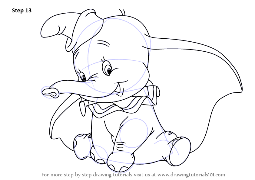 842x596 learn how to draw dumbo elephant from dumbo - Elephant Drawing Tutorial