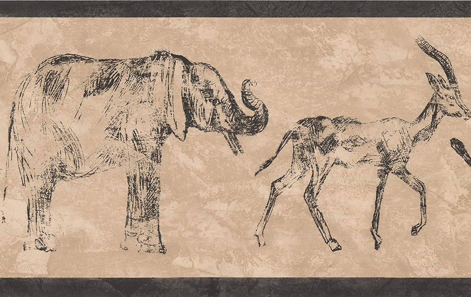 1500x945 Sketch Elephant Deer Leopard Beige Wallpaper Border Retro Design - Elephant Drawing Wallpaper