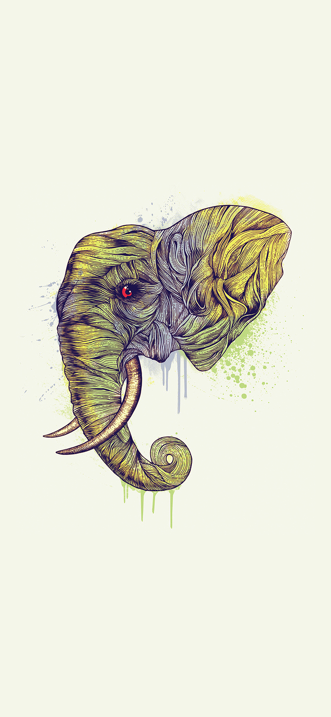 1125x2436 Iphone X Wallpaper Elephant Art Yellow - Elephant Drawing Wallpaper
