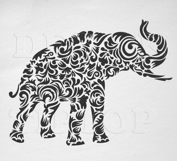570x520 Flower Elephant Trunk Up Elephant Flower Cut And Print Etsy - Elephant Drawing With Trunk Up