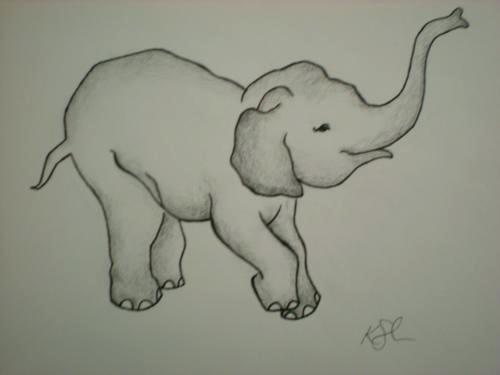 500x375 Simple Elephant Outline Drawing Template Baby - Elephant Drawing With Trunk Up
