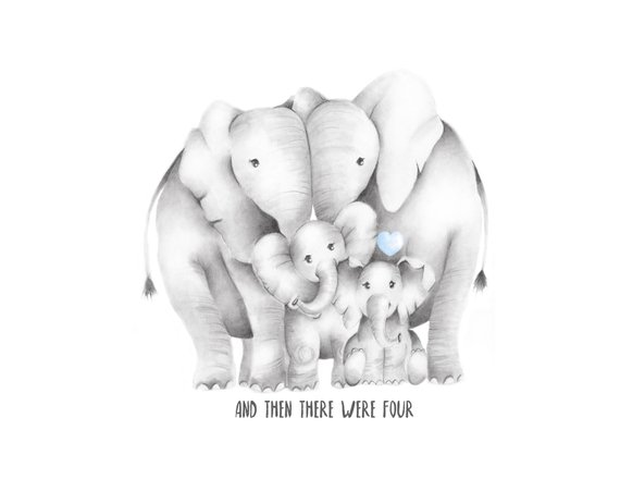 570x440 Elephant Family Print And Then There Were Love Heart Etsy - Elephant Family Drawing