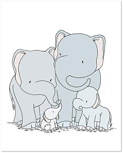 402x500 Elephant Nursery Art - Elephant Family Drawing