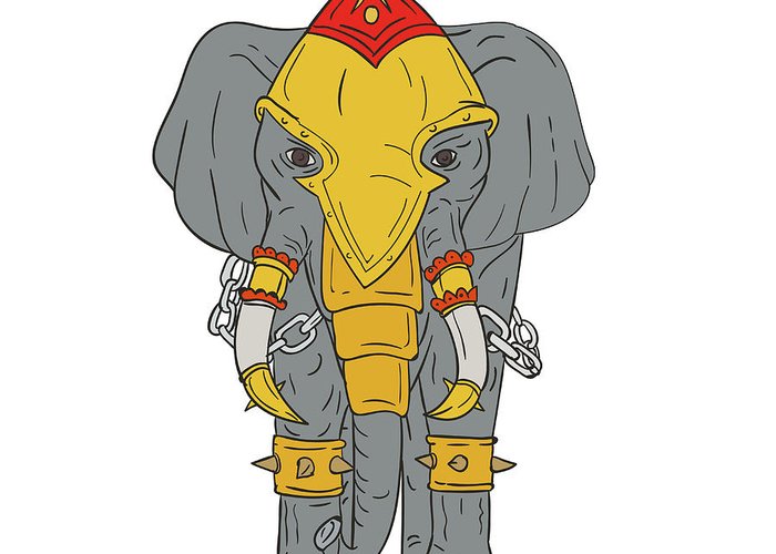 700x500 War Elephant Drawing Greeting Card For Sale - Elephant Front View Drawing