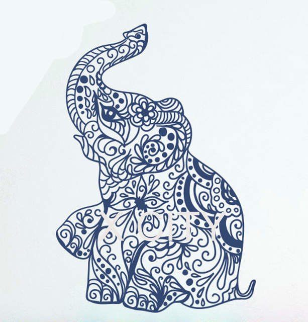 613x640 Online Shop Elephant Indian Pattern Yoga Cute Vinyl Wall Decal - Elephant Indian Drawing