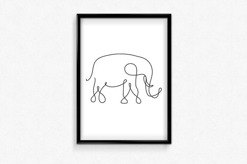 794x529 Elephant Line Drawing Continuous Line Art Black And White Etsy - Elephant Line Drawing