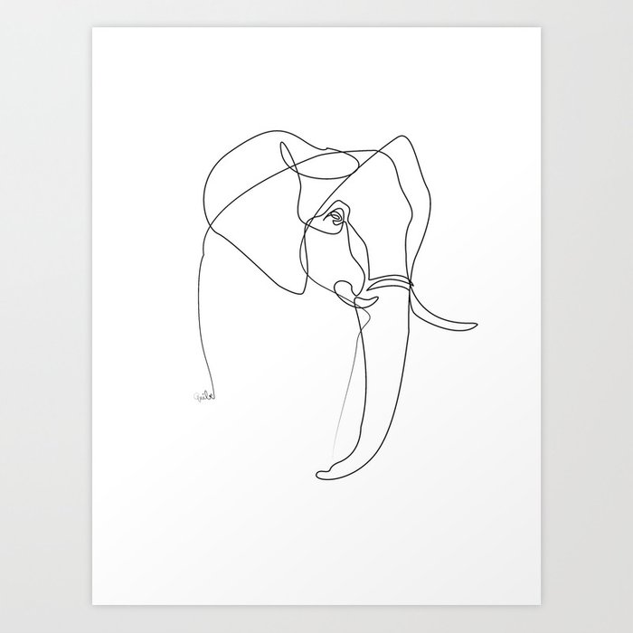 700x700 Elephant Line Art Print - Elephant Line Drawing